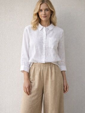 Chico's White Button Shirt size 1 No Iron 100% Linen